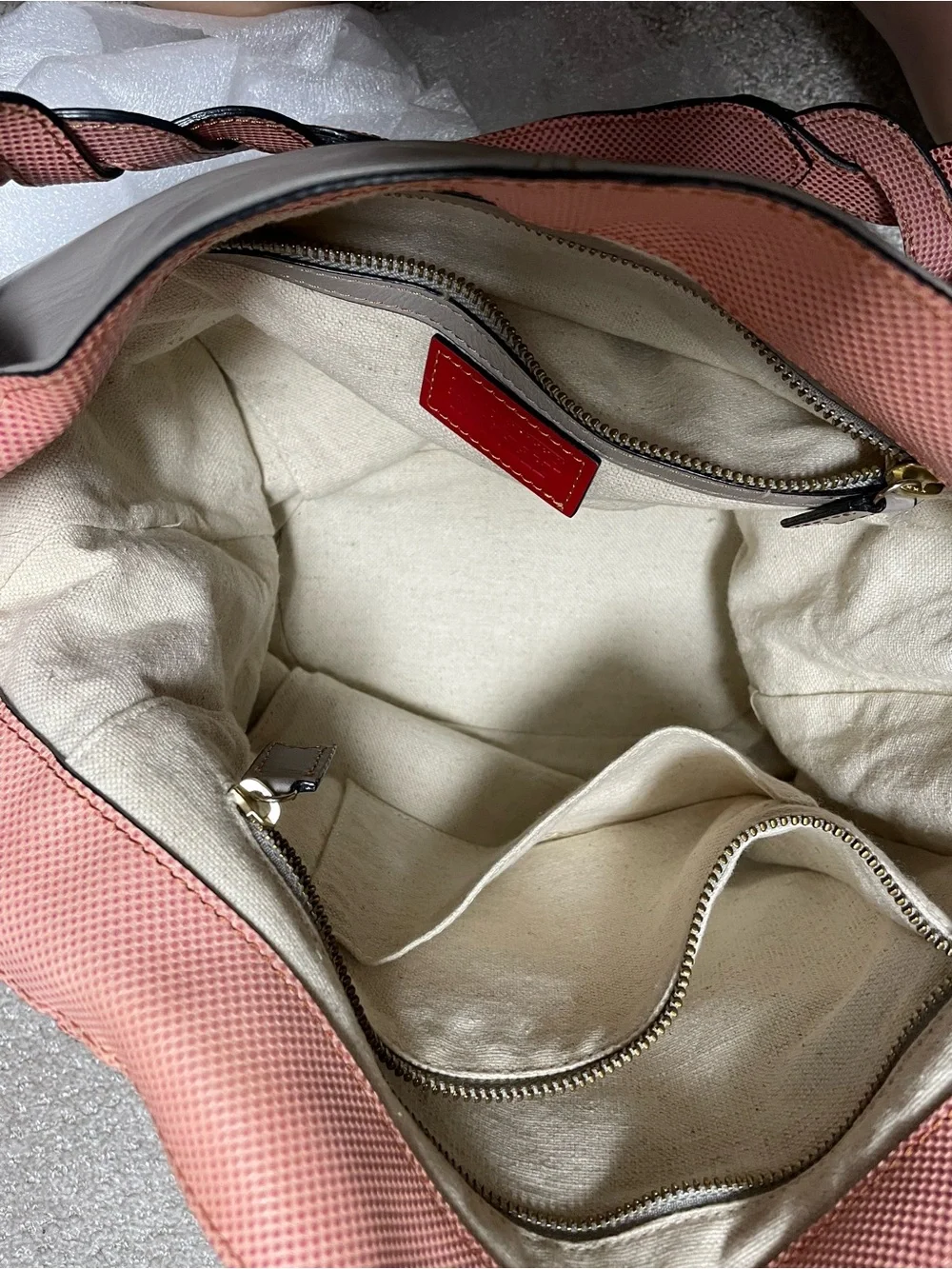 Elegant Gray Extremely Soft Leather Tote with Red Braided Strap